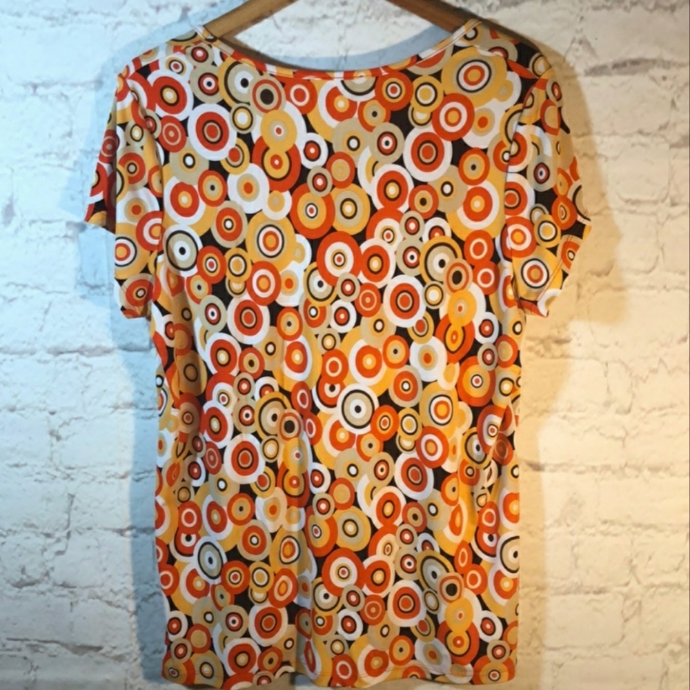 Caren Sport Multicolor Circle Print Blouse, 3X - Picture 2 of 6